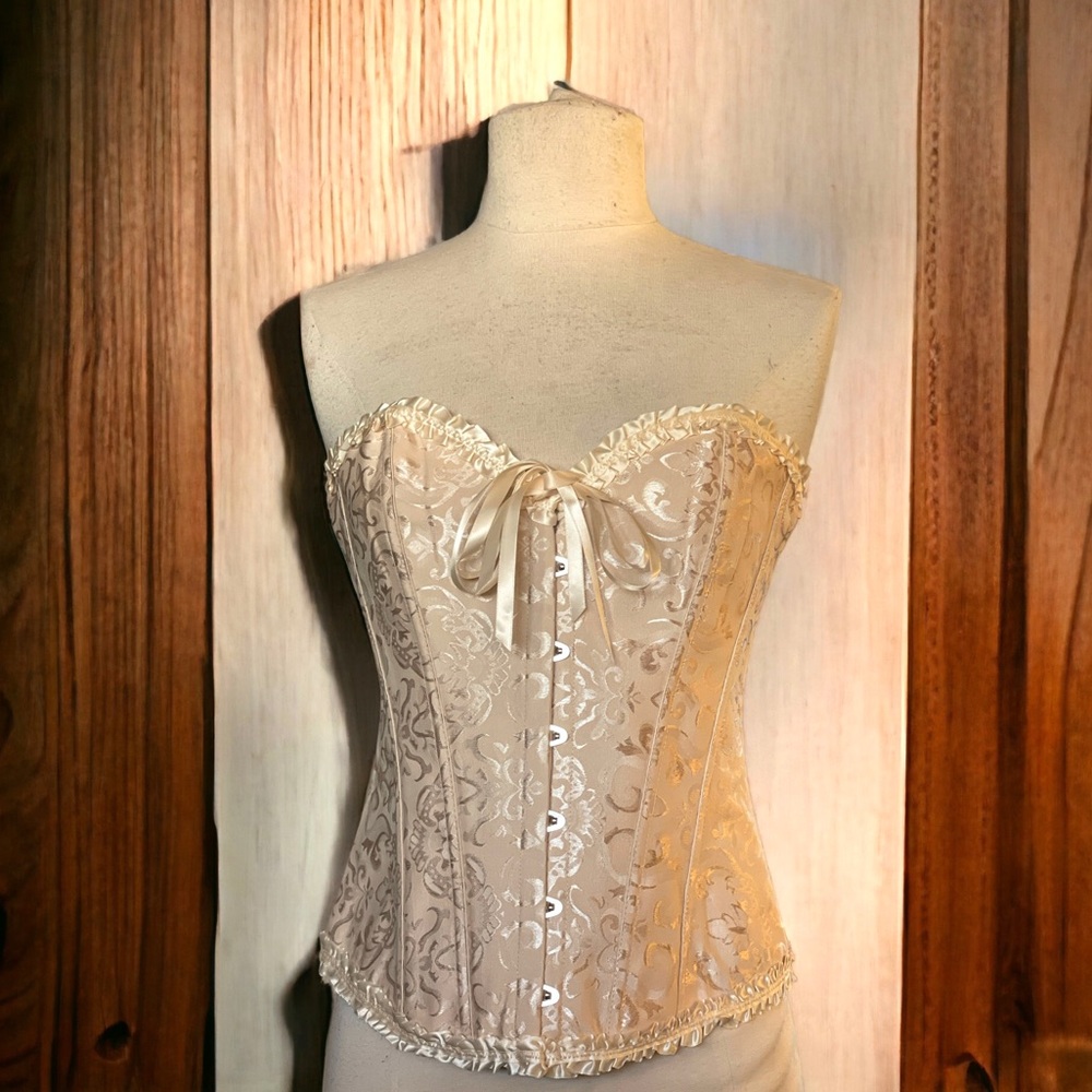 Women’s cream beige  corset paisley print top 2 piece set
